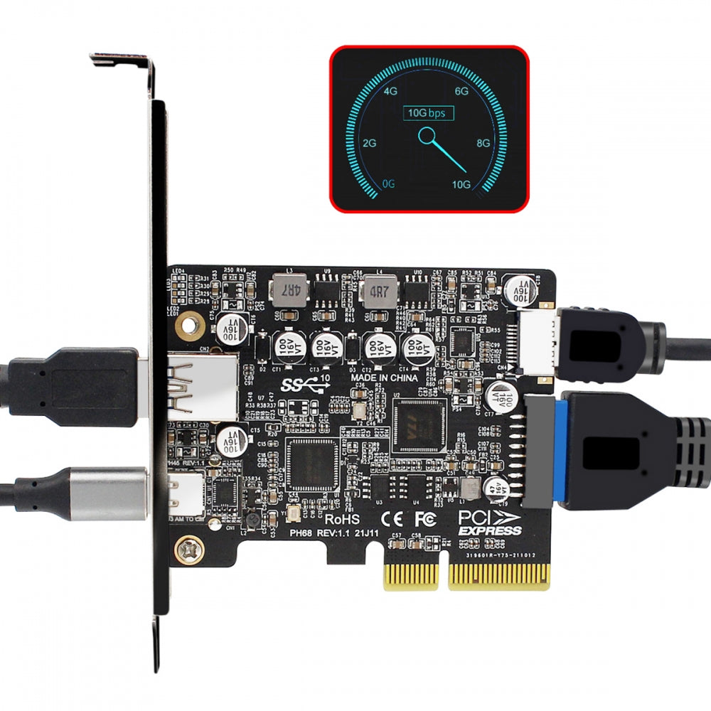 10Gbps Type-E USB 3.1 Front Socket & USB3.0 19Pin/20Pin & Type-A USB-C to PCI-E Express Card Adapter ASM3142 VL822