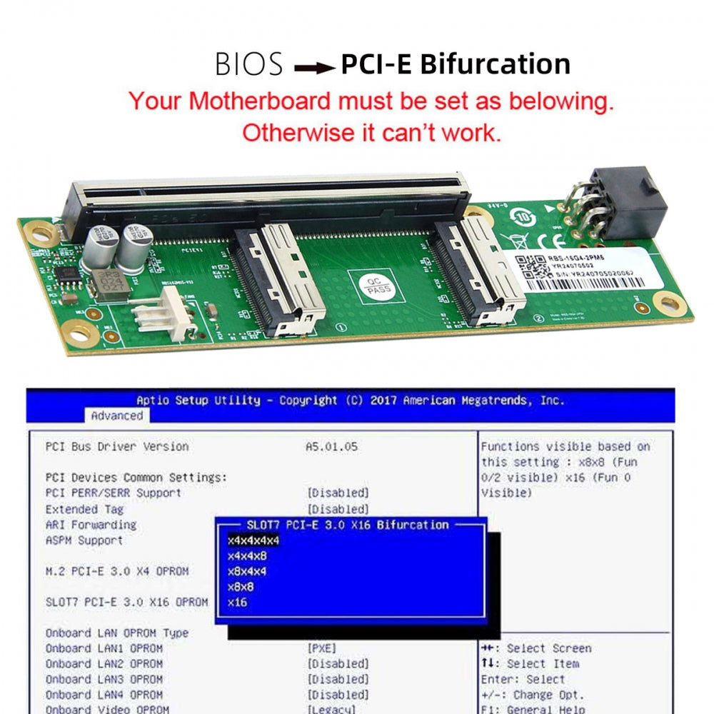 Dual MCIO 8i Mini Cool Edge IO SFF-TA-1016 to PCIE5.0 PCI-Express 16x VROC Adapter for Mainboard SSD Graphics Card