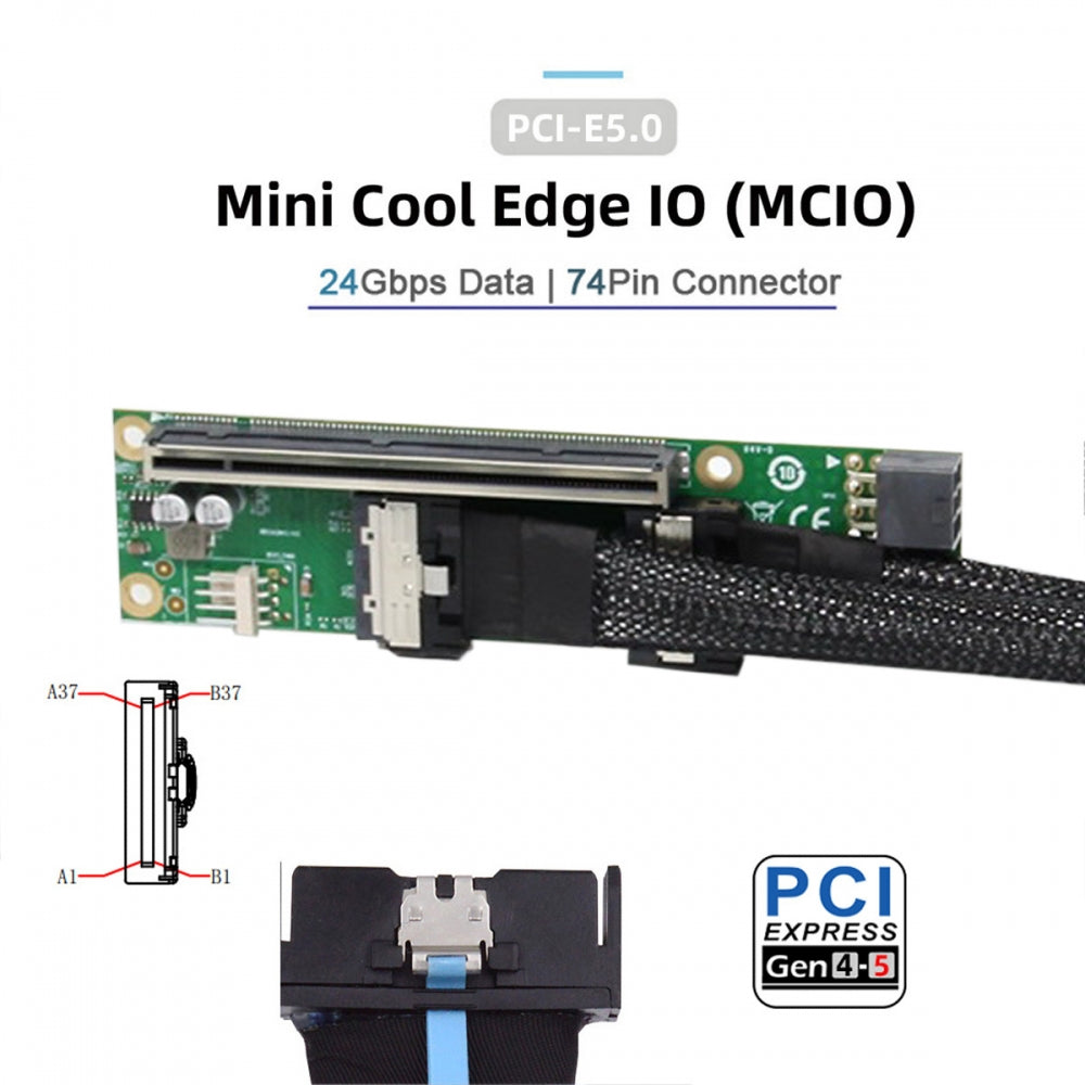 Dual MCIO 8i Mini Cool Edge IO SFF-TA-1016 to PCIE5.0 PCI-Express 16x VROC Adapter for Mainboard SSD Graphics Card