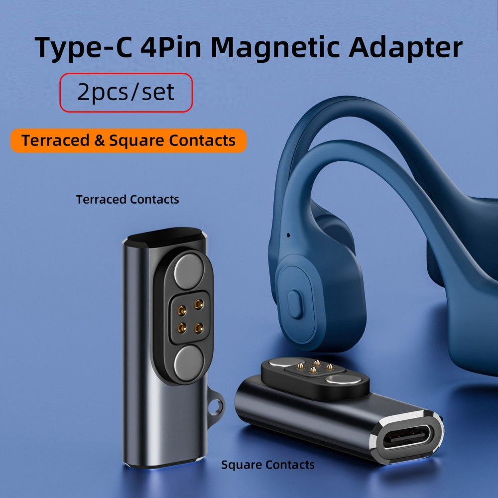 2pcs/lot Magnetic Charging Adapter USB Type-C to Pitch 2.5mm with 4-Pin Terraced Square Contacts Compatible with Bone Conduction Headphone