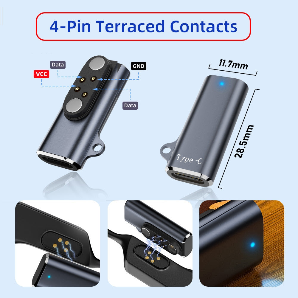 2pcs/lot Magnetic Charging Adapter USB Type-C to Pitch 2.5mm with 4-Pin Terraced Square Contacts Compatible with Bone Conduction Headphone