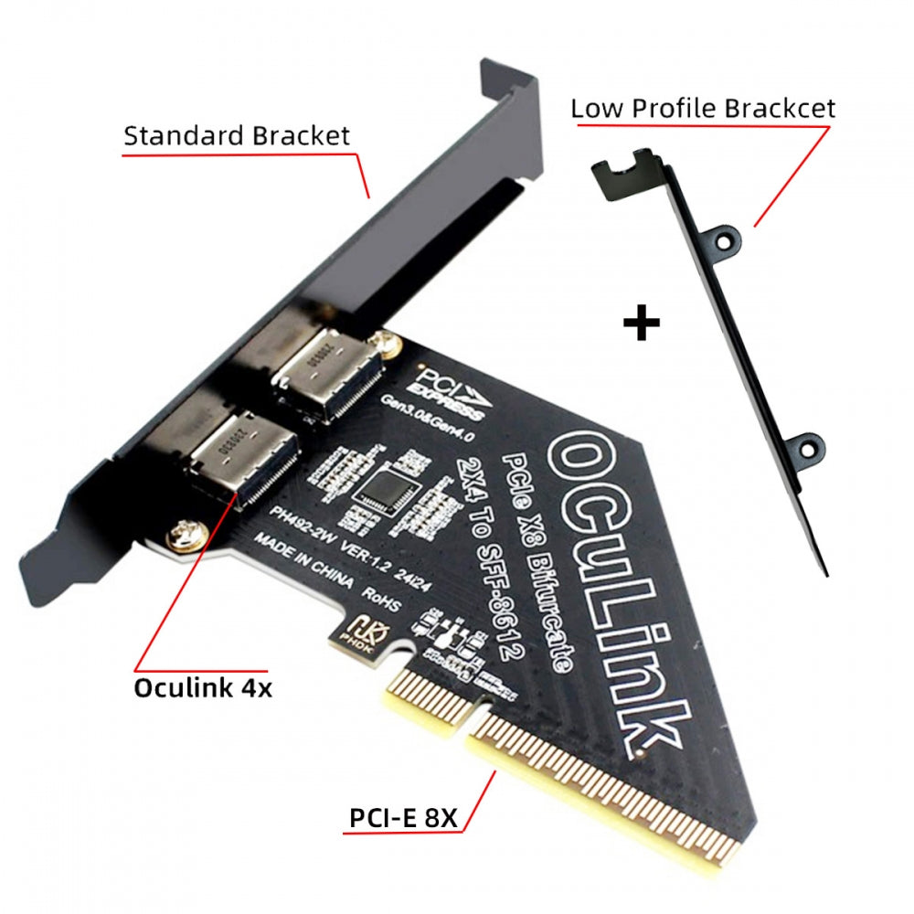 PCI-Express 4.0 PCIE 8x Detachable to Dual Oculink SFF-8612 SFF-8611 VROC Raid0 Adapter for U.2 SSD eGPU External Graphics Card Dock