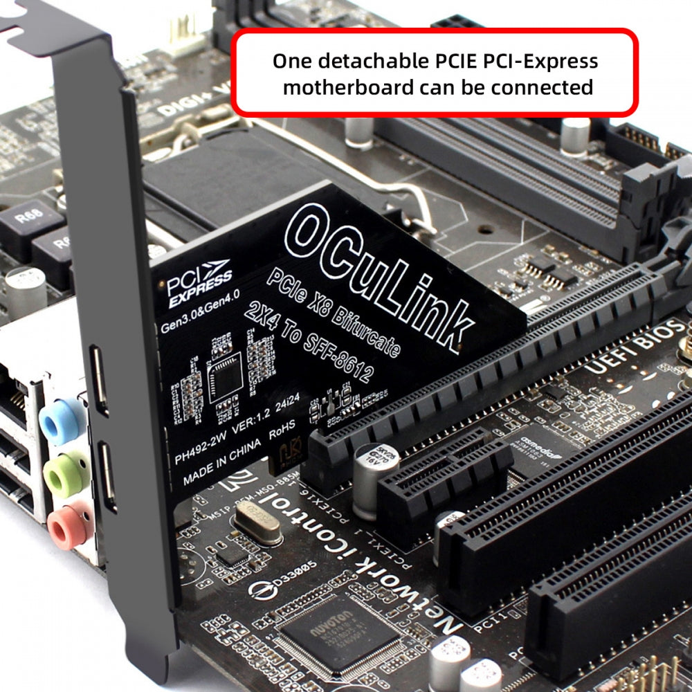 PCI-Express 4.0 PCIE 8x Detachable to Dual Oculink SFF-8612 SFF-8611 VROC Raid0 Adapter for U.2 SSD eGPU External Graphics Card Dock