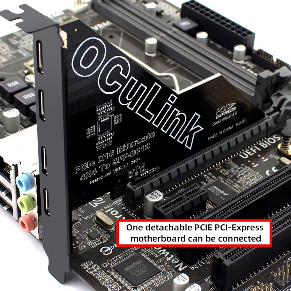 PCI-Express 4.0 PCIE 16x Detachable to Four Oculink SFF-8612 SFF-8611 External VROC Raid0 Adapter for U.2 SSD eGPU External Graphics Card Dock