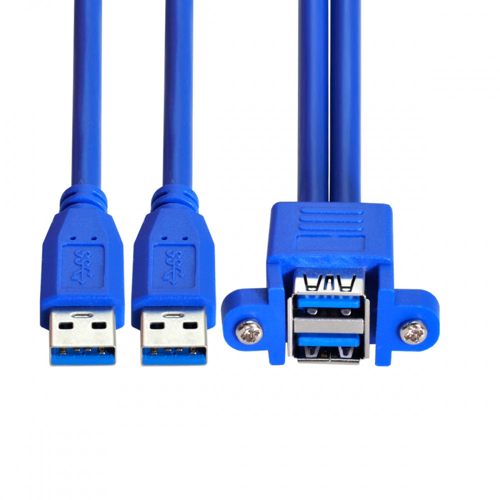 Stackable Dual USB 3.0 Male to Female Type-A Panel Type Header Cable Dual Ports 50cm