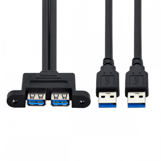 Dual USB 3.0 Male to Female Type-A Panel Type Header Cable Horizontal Flat Connector Dual Ports 50cm