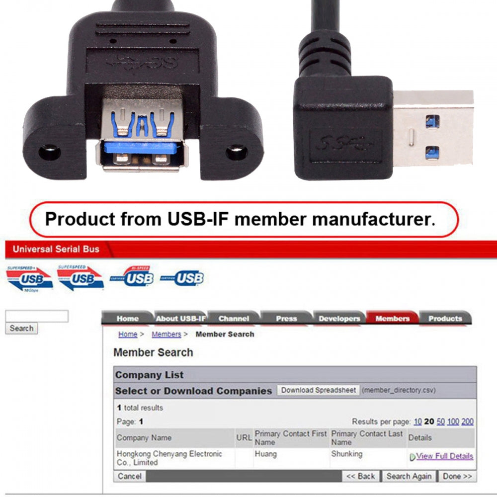 Down Angled USB 3.0 Male to Female Type-A Panel Type Header Cable 90 Degree Connector 30cm