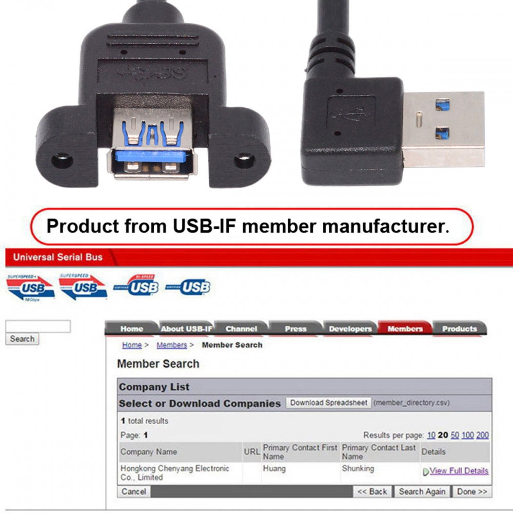 Left Angled USB 3.0 Male to Female Type-A Panel Type Header Cable 90 Degree Connector 30cm