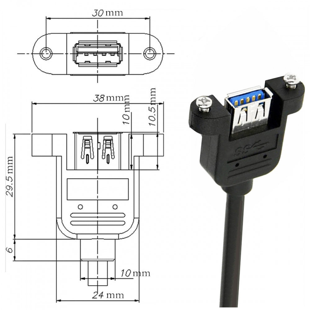 Left Angled USB 3.0 Male to Female Type-A Panel Type Header Cable 90 Degree Connector 30cm