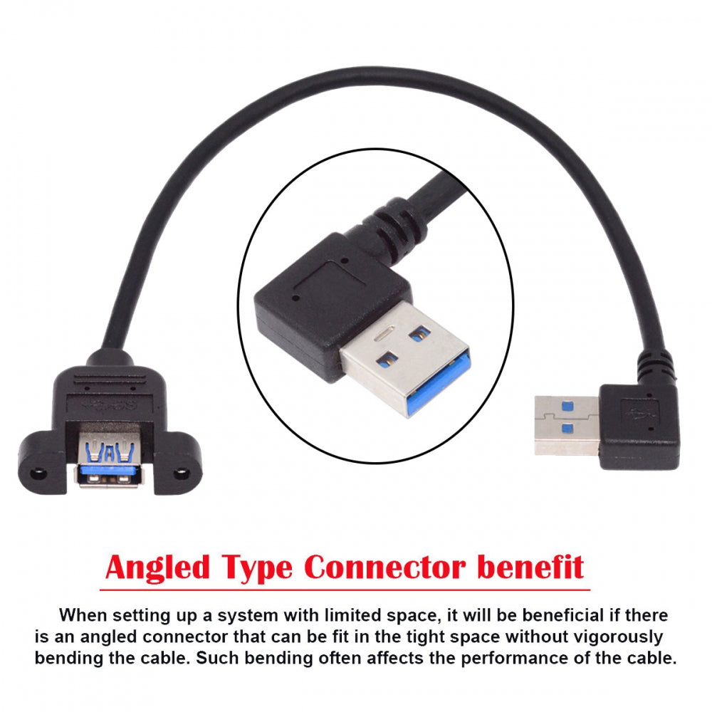 Left Angled USB 3.0 Male to Female Type-A Panel Type Header Cable 90 Degree Connector 30cm