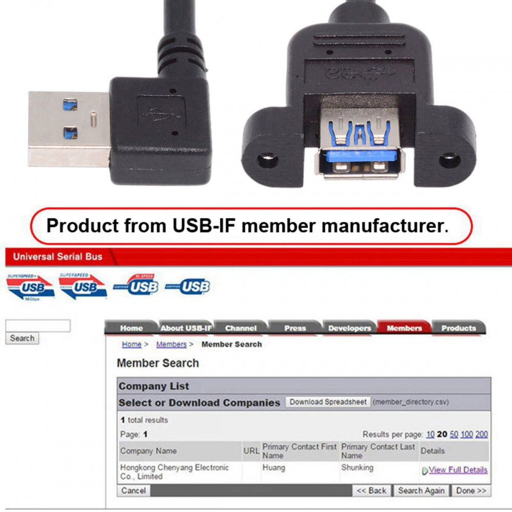 Right Angled USB 3.0 Male to Female Type-A Panel Type Header Cable 90 Degree Connector 30cm