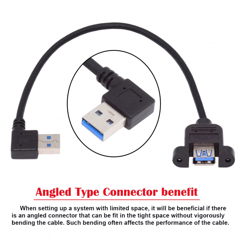 Right Angled USB 3.0 Male to Female Type-A Panel Type Header Cable 90 Degree Connector 30cm