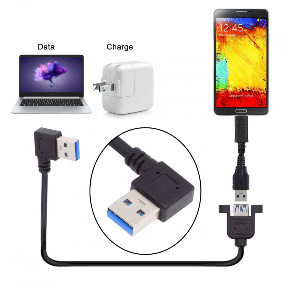 Right Angled USB 3.0 Male to Female Type-A Panel Type Header Cable 90 Degree Connector 30cm