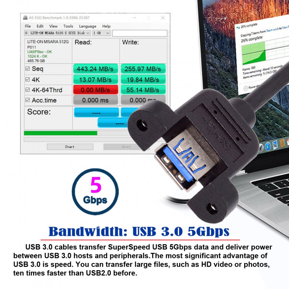 Up Angled USB 3.0 Male to Female Type-A Panel Type Header Cable 90 Degree Connector 30cm