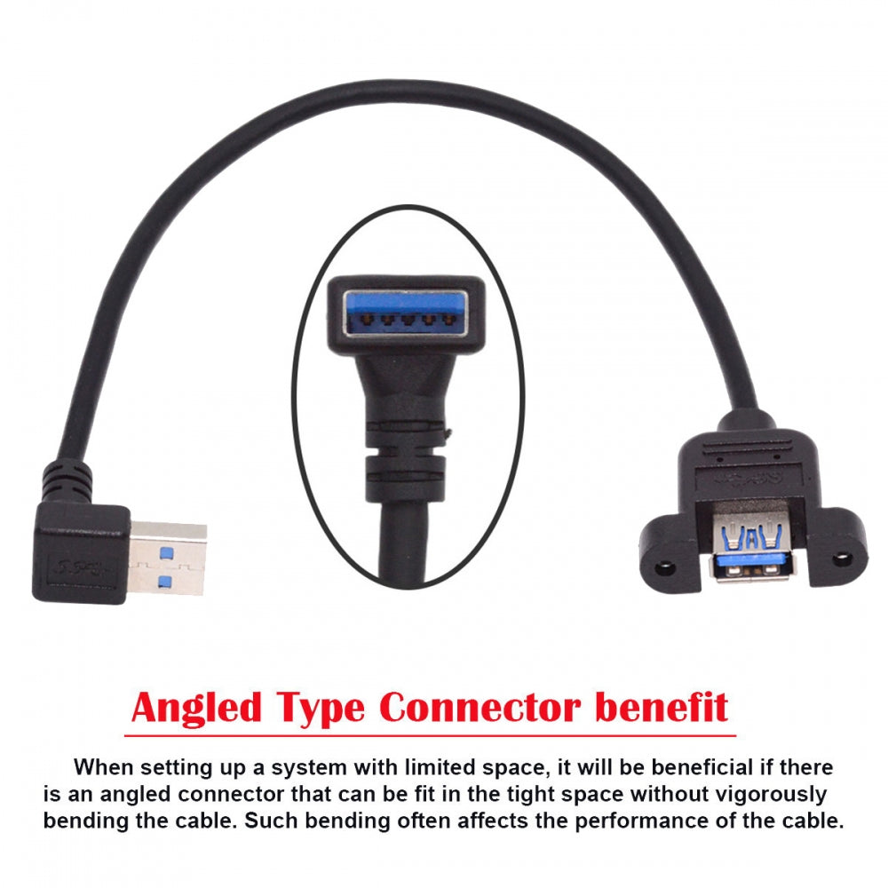 Up Angled USB 3.0 Male to Female Type-A Panel Type Header Cable 90 Degree Connector 30cm
