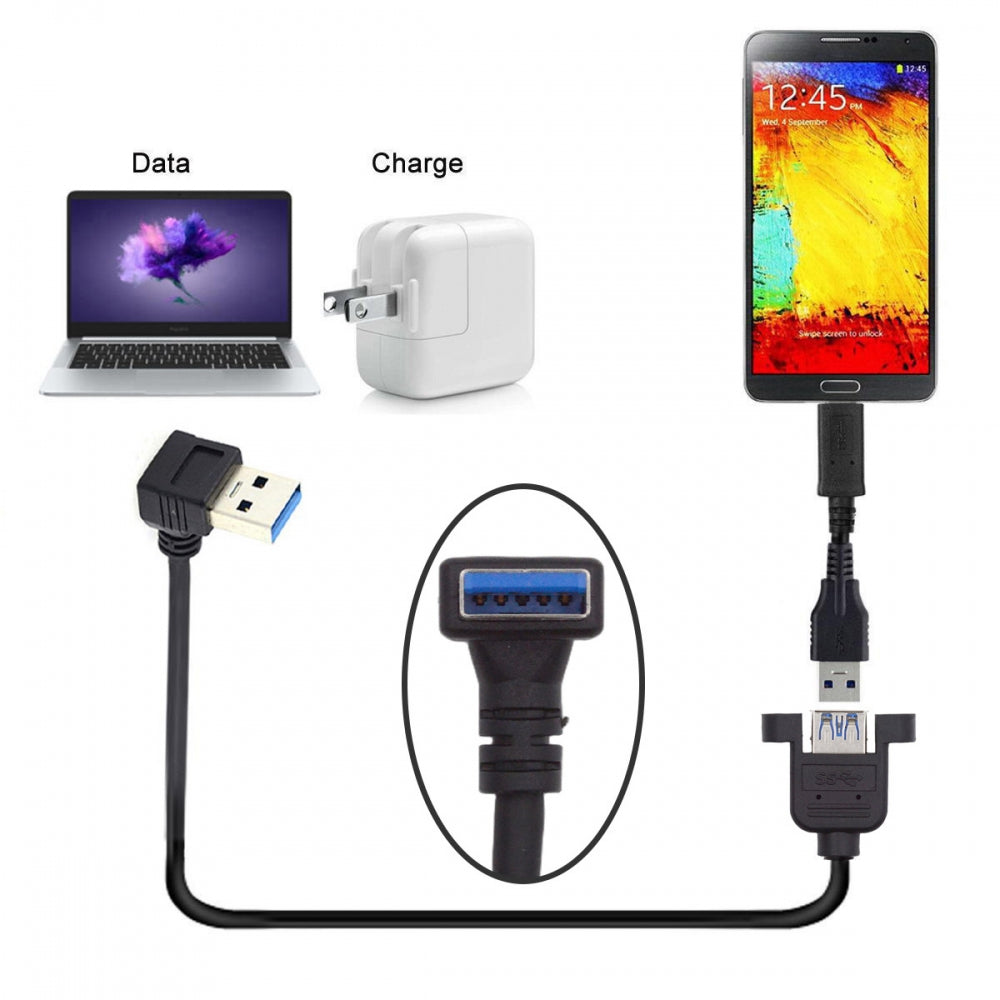 Up Angled USB 3.0 Male to Female Type-A Panel Type Header Cable 90 Degree Connector 30cm