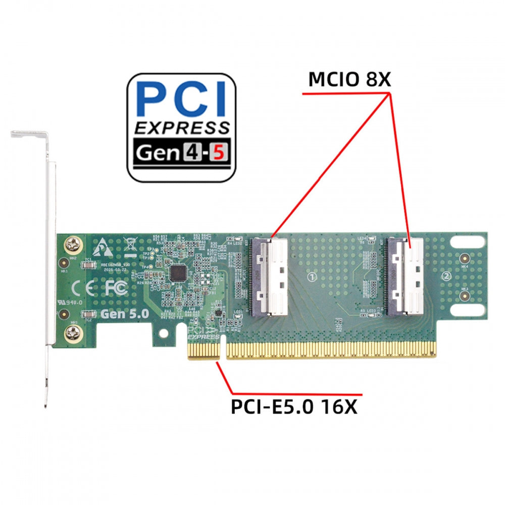 PCIE5.0 PCI-Express 16x to Dual MCIO 8i Mini Cool Edge IO SFF-TA-1016 VROC Virtual RAID Adapter for Mainboard SSD Graphics Card