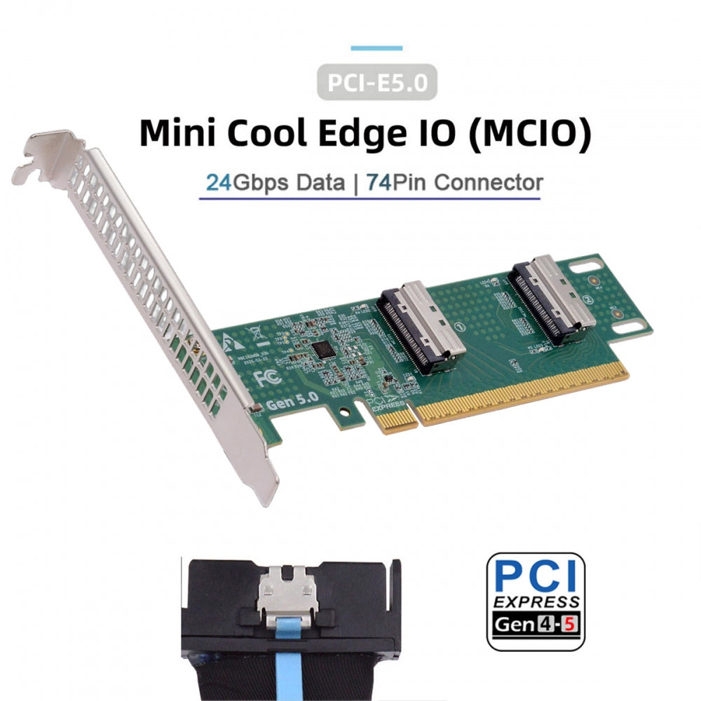 PCIE5.0 PCI-Express 16x to Dual MCIO 8i Mini Cool Edge IO SFF-TA-1016 VROC Virtual RAID Adapter for Mainboard SSD Graphics Card