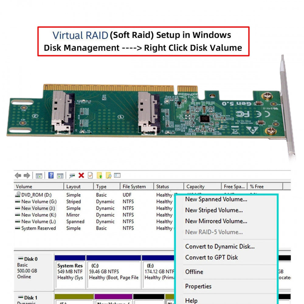 PCIE5.0 PCI-Express 16x to Dual MCIO 8i Mini Cool Edge IO SFF-TA-1016 VROC Virtual RAID Adapter for Mainboard SSD Graphics Card