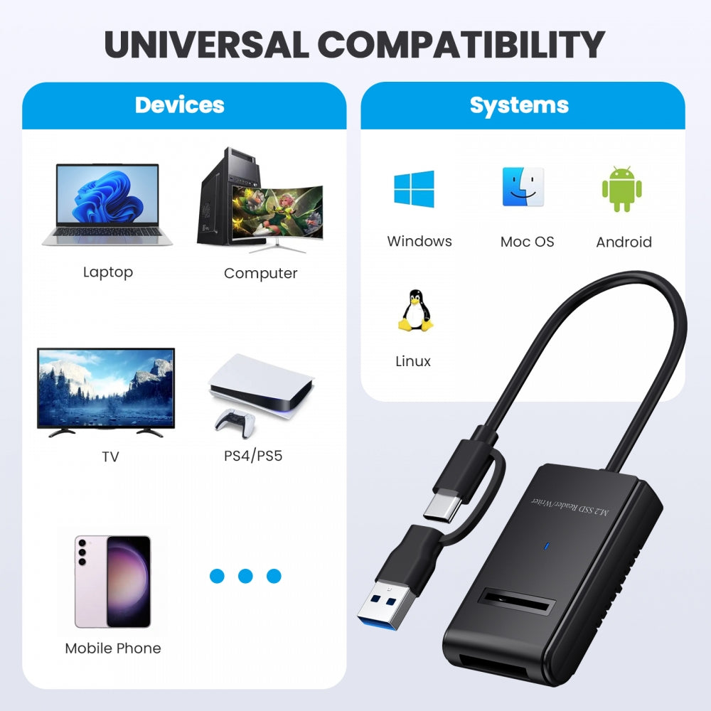 USB 3.0 USB-C Type-C Type-A to NVME M-key M.2 NGFF SATA SSD Docking Horizontal External Cable Enclosure RTL9210B Chipset