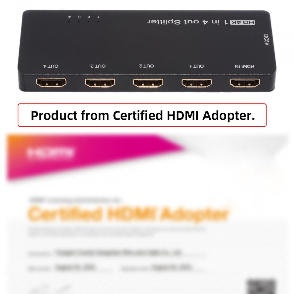 HDMI Splitter 4K 60hz Ultra-HD Converter Compatible 2.0 Switch 1-IN-4-OUT 18Gbps UHD Hub Support HDCP SST Extended