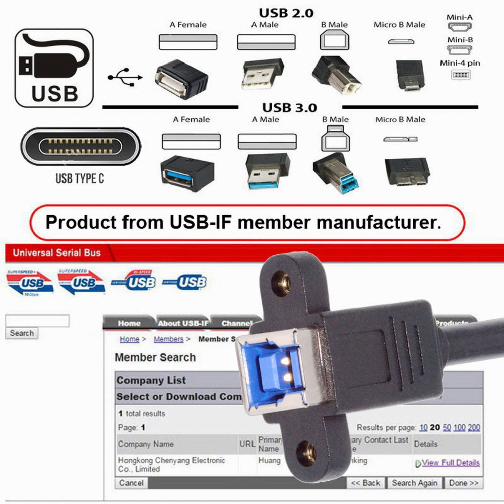 USB 3.0 Type-B Female to USB3.0 Type-A Male Cable Extension 5Gbps for Disk SSD Camera Data 30cm