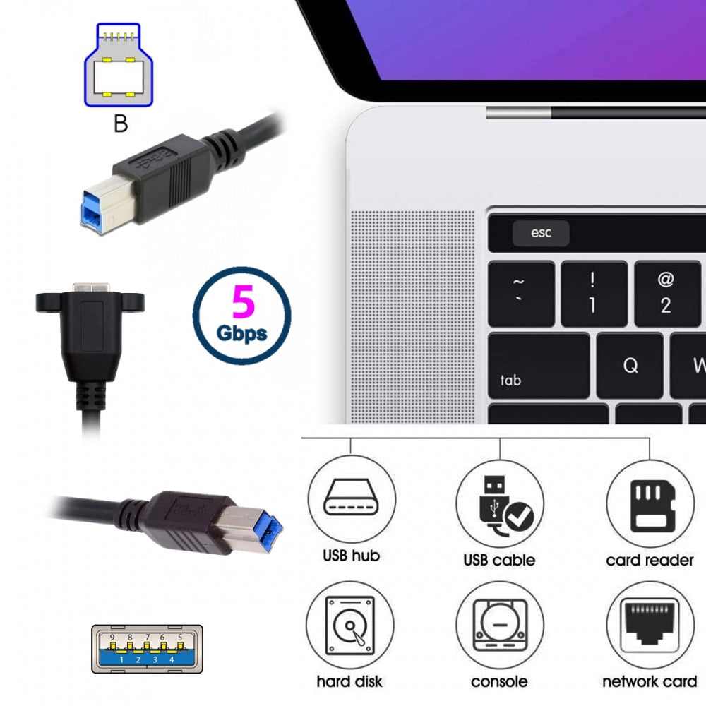 USB 3.0 Type-B Female to USB3.0 Type-B Male Cable Extension 5Gbps for Disk SSD Camera Data 30cm