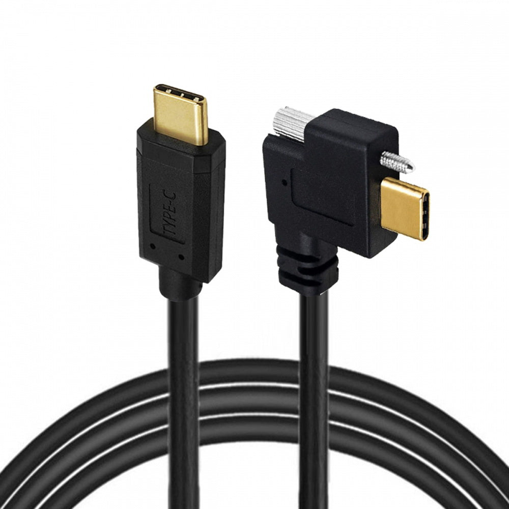 USB 3.1 Type-C Male to Single Thumbscrew Locking USB-C Horizontal 90 Degree Left Right Angled  10Gbps Data Cable Panel Mount Type