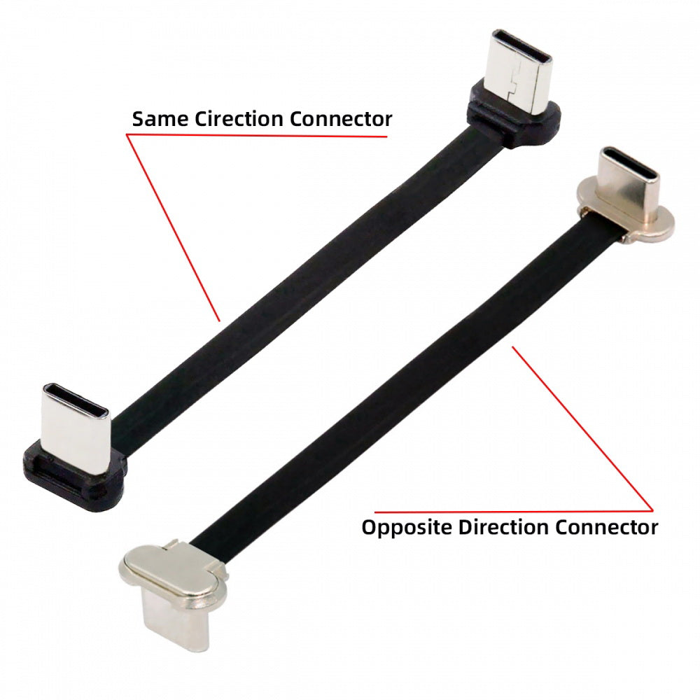 2pcs/lot Angled USB-C Type C to USB-C Ultra Slim Flat Power USB2.0 Data Cable 65W Fast Charge for Laptop Tablet Phone