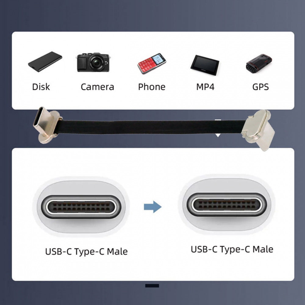2pcs/lot Angled USB-C Type C to USB-C Ultra Slim Flat Power USB2.0 Data Cable 65W Fast Charge for Laptop Tablet Phone