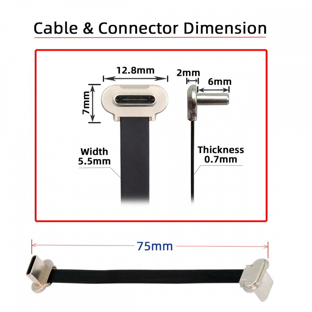 2pcs/lot Angled USB-C Type C to USB-C Ultra Slim Flat Power USB2.0 Data Cable 65W Fast Charge for Laptop Tablet Phone