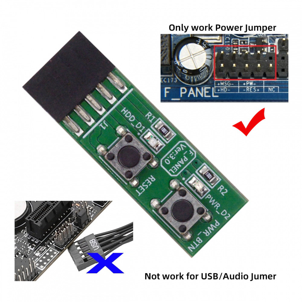 Reset Power Jumper for Computer Mainboard 10Pin Switching Board Adapter With Button For Maintenance Task