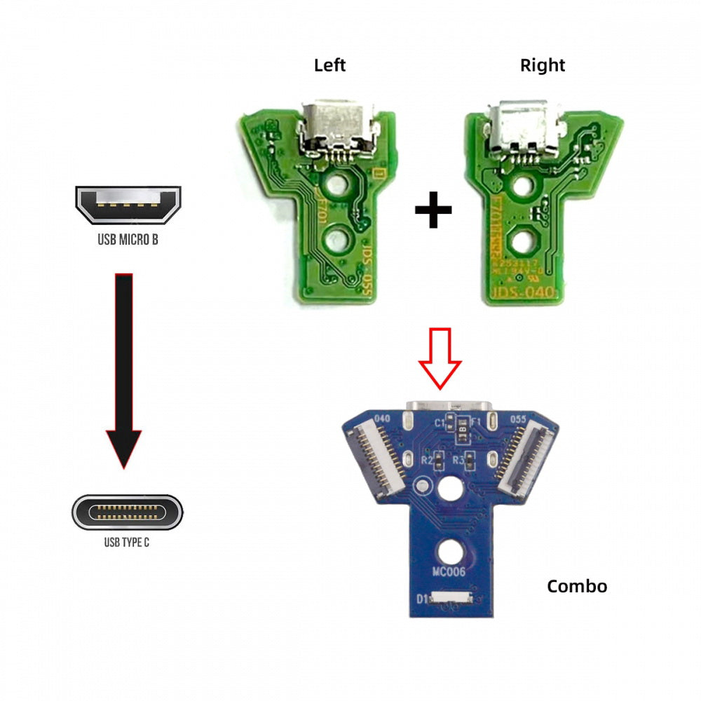 DIY Solder Type-C Female Socket Replace Micro-USB 5Pin for PS4 DualShock JDS-040 JDS-055 Repair Part Board Connector Module