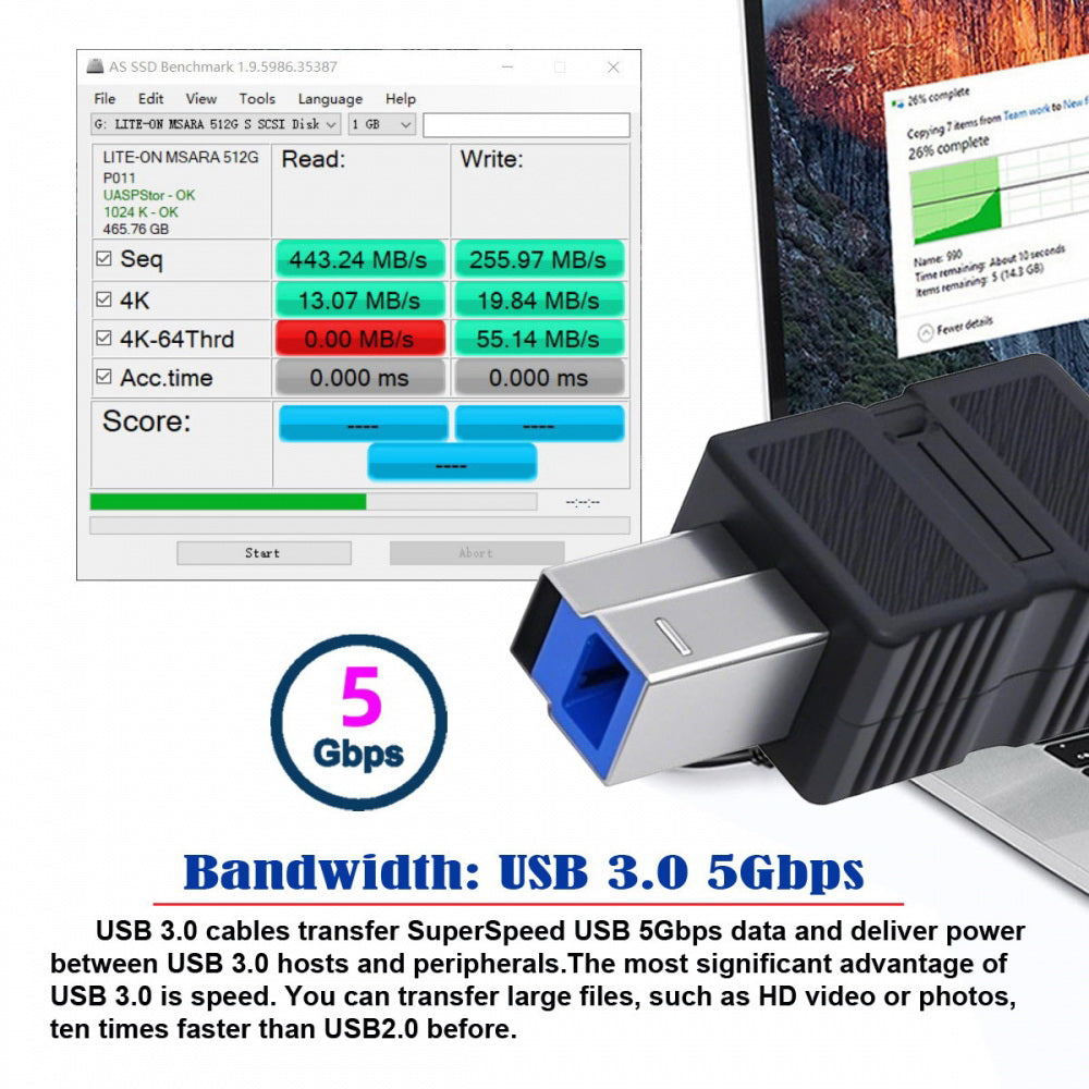 2pcs/lot USB 3.0 Type-B Male to USB3.0 Type-A Male Female Adapter Extension 5Gbps for Disk SSD Camera Data