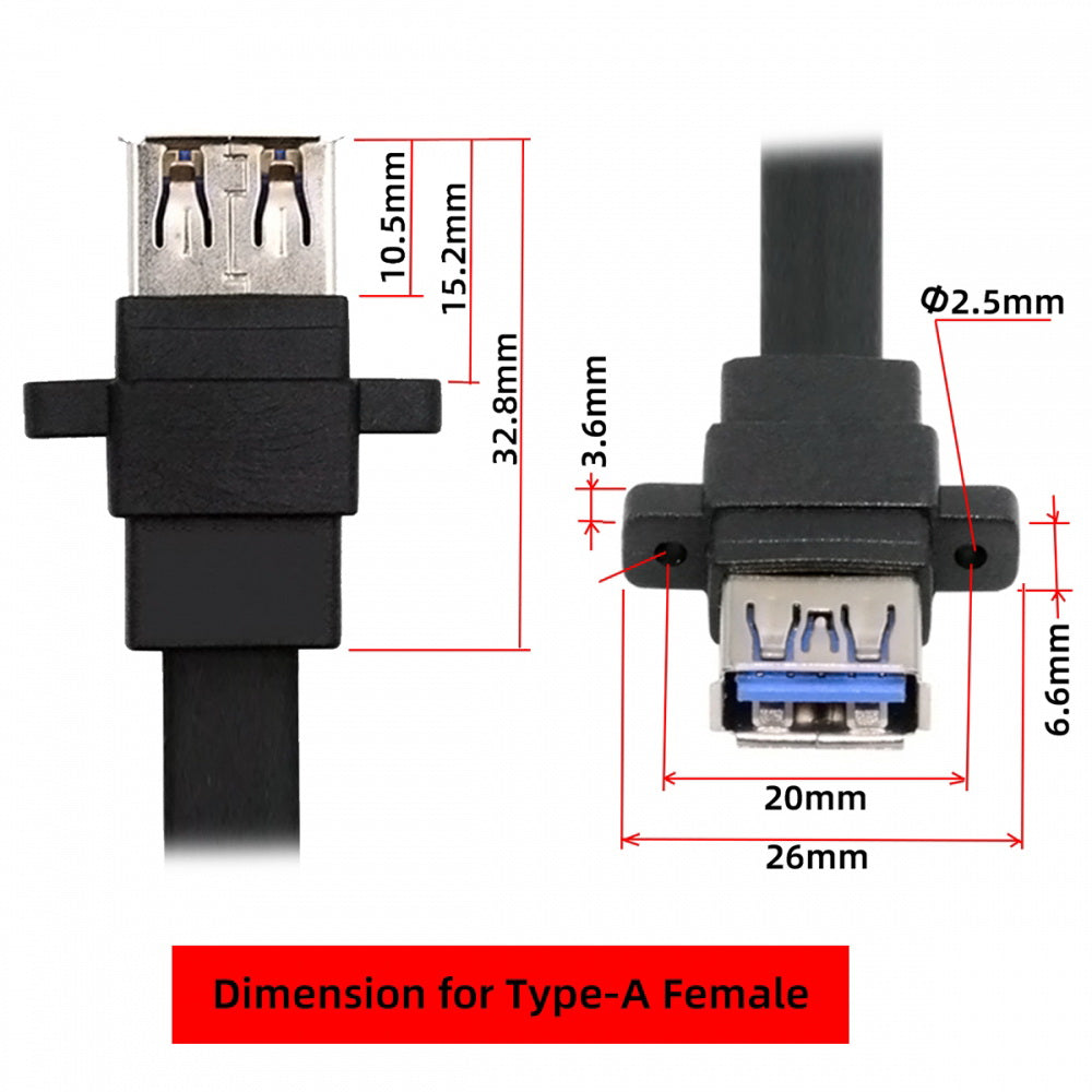 Ultra Flat Slim Dual Port USB 3.0 Female Type-A Panel Type to Motherboard 20Pin 19Pin Header Cable 50cm