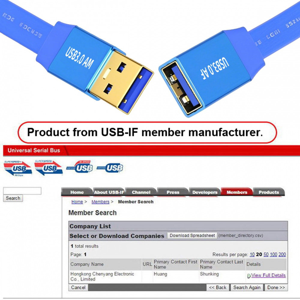 Ultra Flat Slim USB 3.0 Type-A Male to USB3.0 A Female Cable Extension Blue 5Gbps for Disk SSD Camera Data