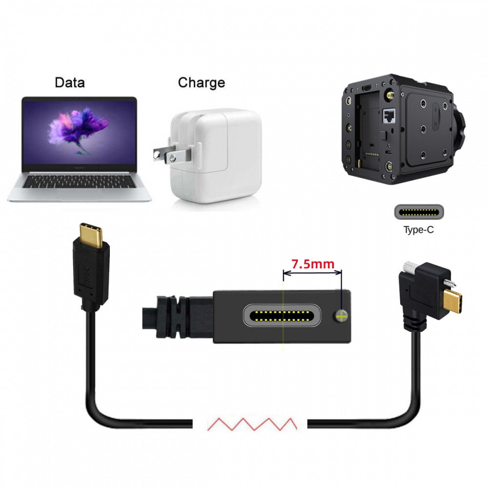 USB 3.1 Type-C Male to Single Thumbscrew Locking USB-C Horizontal 90 Degree Left Right Angled  10Gbps Data Cable Panel Mount Type