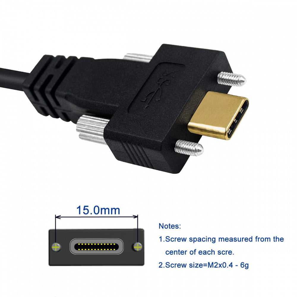 USB 3.1 Type-C Male to Dual Thumbscrew Locking USB-C 10Gbps Data 4K Cable Panel Mount Type