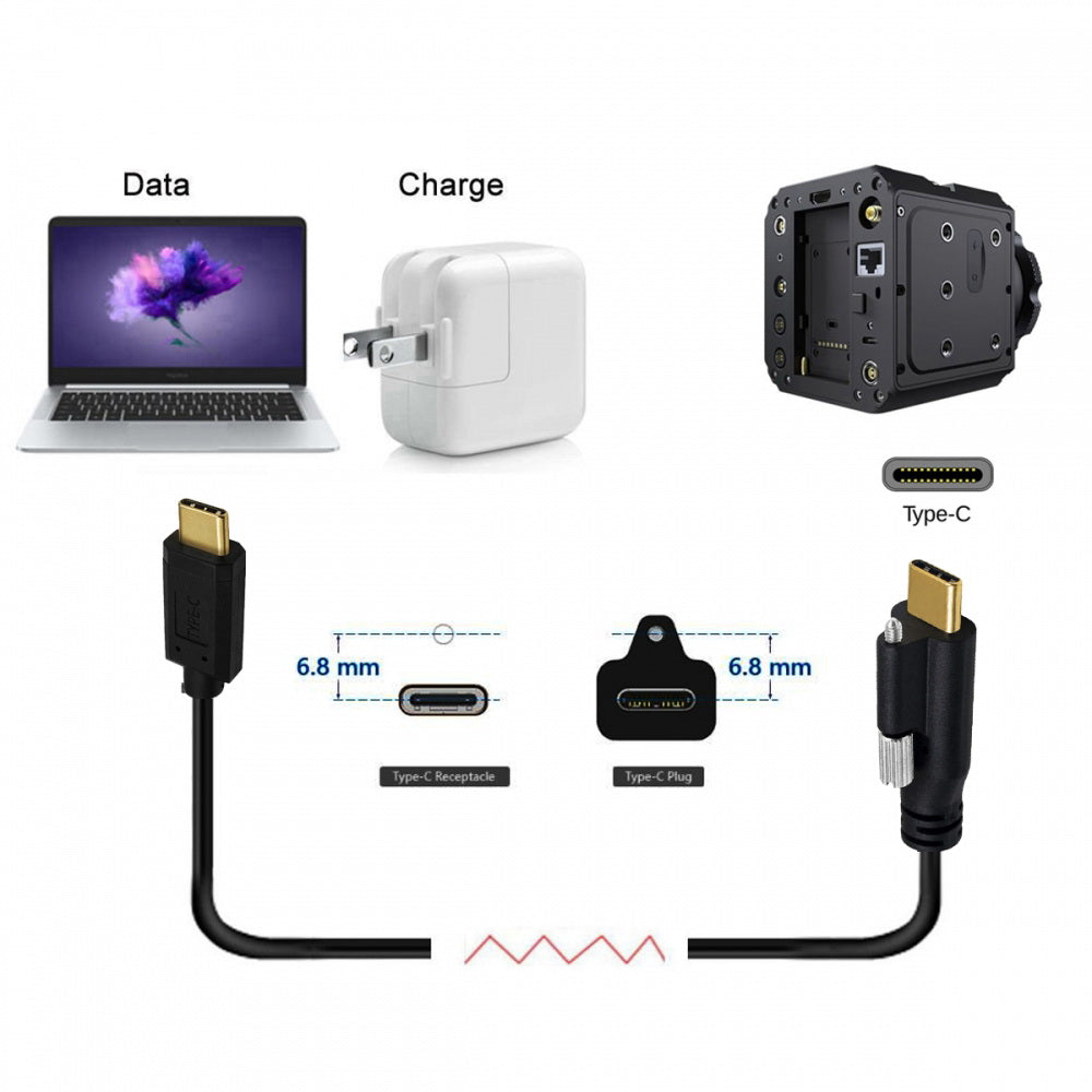 USB 3.1 Type-C Male to Single Thumbscrew Locking USB-C 10Gbps Data 4K Cable Panel Mount Type