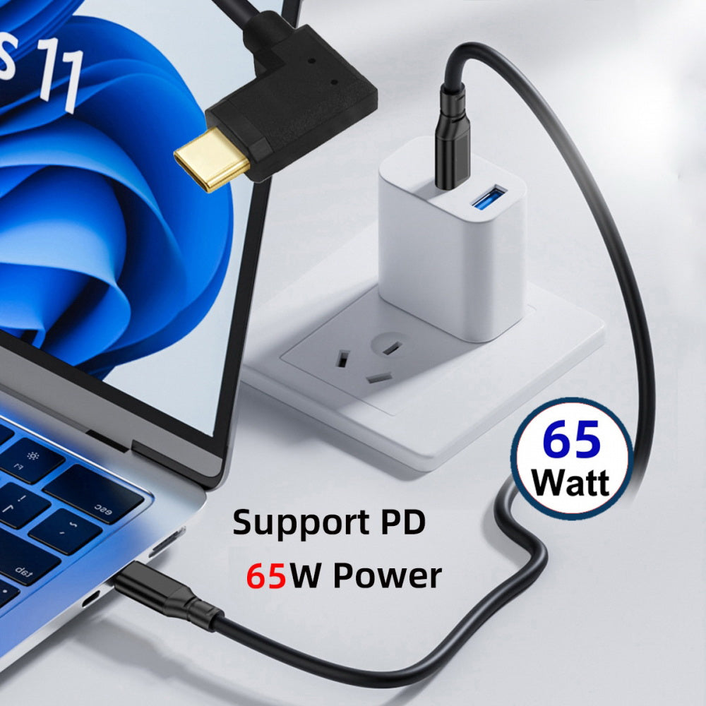 USB3.1 Type-C Male to USB-C Horizontal 90 Degree Left Right Angled 10Gbps Data Cable 65W