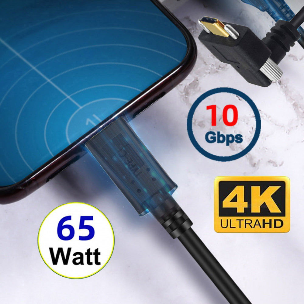 USB3.1 Type-C Male to Dual Thumbscrew Locking USB-C Vertical 90 Degree Up Down Angled 10Gbps Data Cable Panel Mount Type