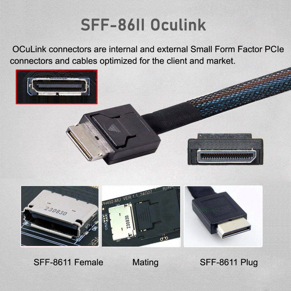 2280 NGFF PCI-E4.0 M.2 M-key to Oculink SFF-8612 SFF-8611 Host Cable 30cm with Bracket for NVME U.2 SSD eGPU