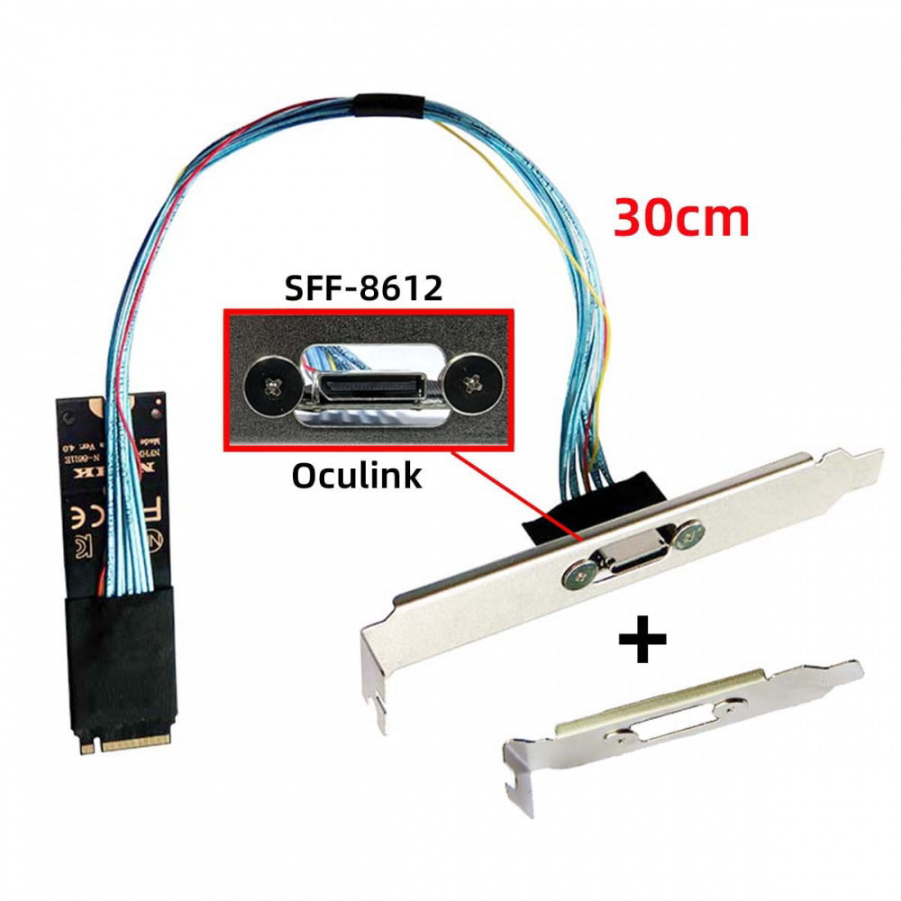 2280 NGFF PCI-E4.0 M.2 M-key to Oculink SFF-8612 SFF-8611 Host Cable 30cm with Bracket for NVME U.2 SSD eGPU