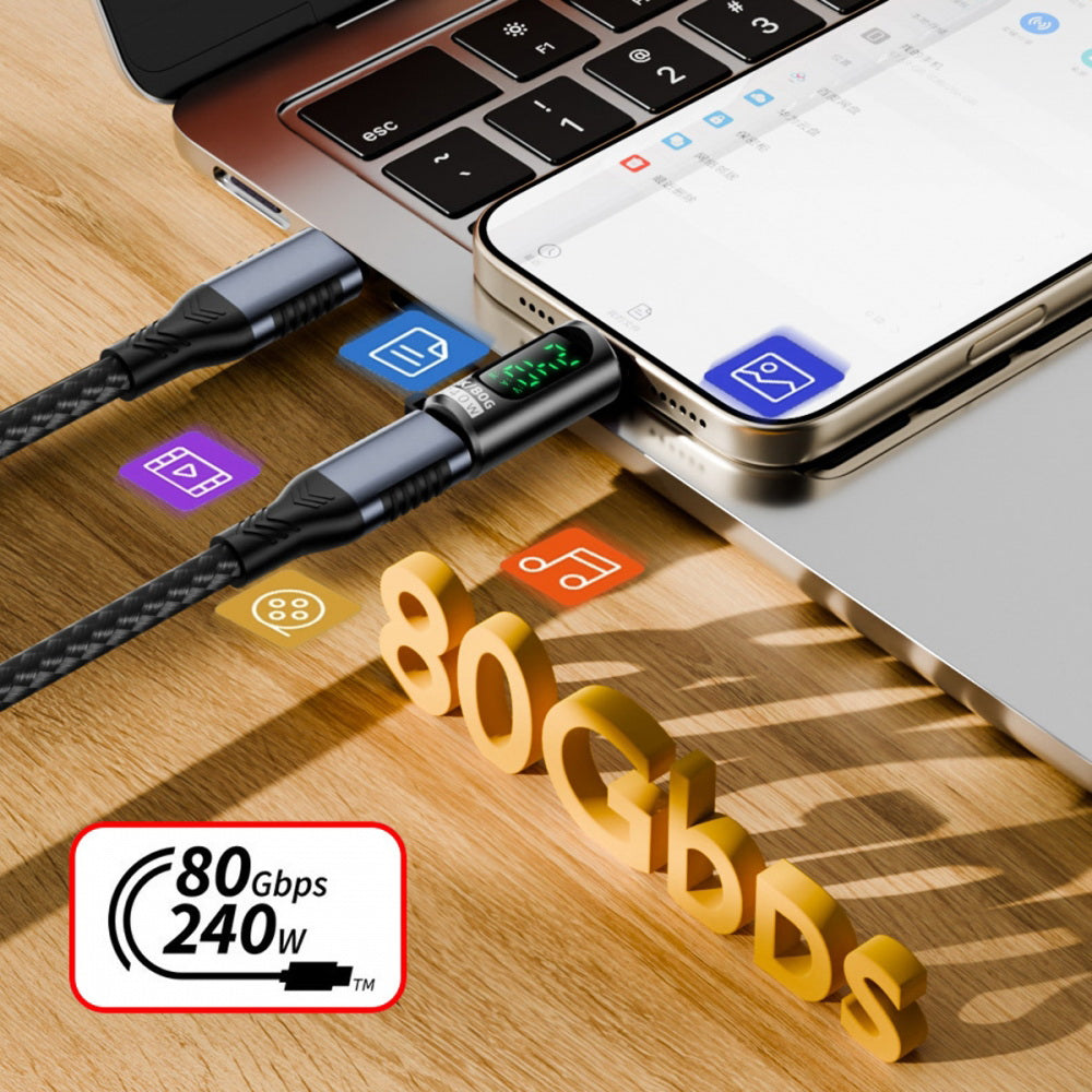 USB5.0 80Gbps Male to Female Extension Adapter Smart LED Display Switch with 240W 8K 5K Compatible with USB4.0 Thunderbolt3/4/5