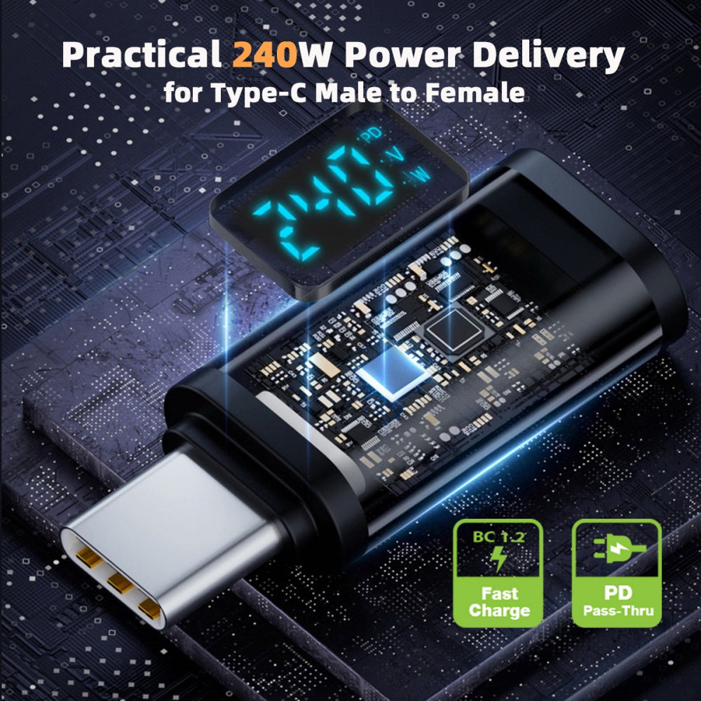 USB5.0 80Gbps Male to Female Extension Adapter Smart LED Display with 240W 8K 5K Compatible with USB4.0 Thunderbolt3/4/5
