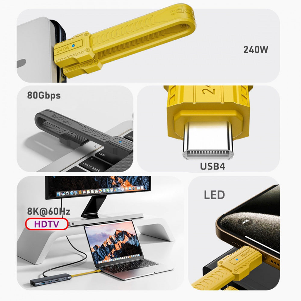 USB5.0 80Gbps Flat Slim FPC Cable 240W 16K@30hz 8K 60Hz 5K Lanyard Strap Chain Compatible with 40Gbps USB4.0 Thunderbolt3/4/5