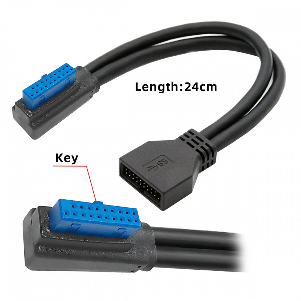 Right Angled USB 3.0 20Pin 19Pin Male Low Profile to Female Extension 5Gbps Cable 90 Degree for Motherboard
