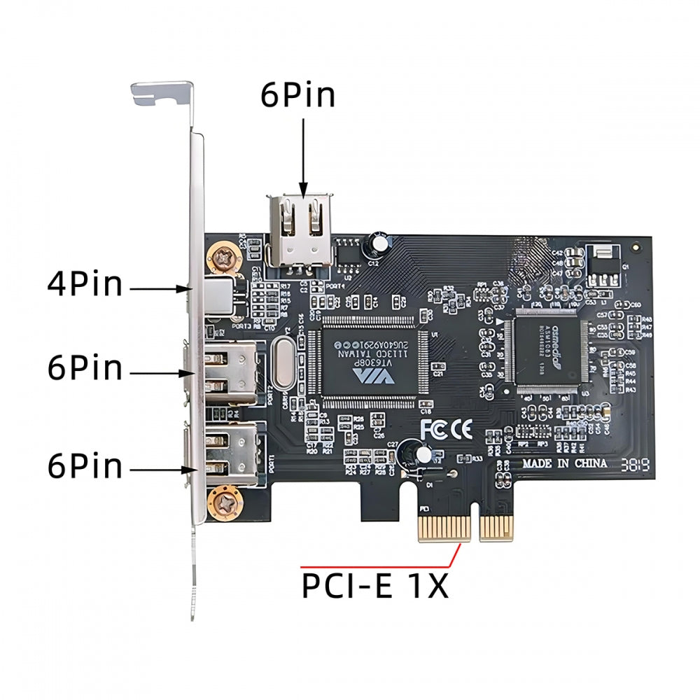 PCI-E 1X 4X 16X to Firewire 400 Capture Card IEEE 1394a PCI Express 4 Ports Card 6Pin and 4Pin IEEE-1394 400Mbps Adapter for Windows Mac Os Linux