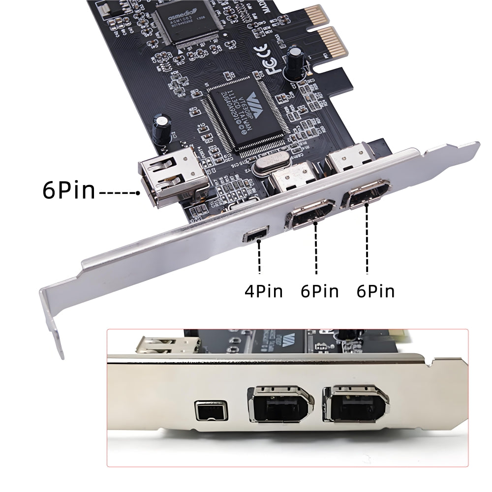 PCI-E 1X 4X 16X to Firewire 400 Capture Card IEEE 1394a PCI Express 4 Ports Card 6Pin and 4Pin IEEE-1394 400Mbps Adapter for Windows Mac Os Linux