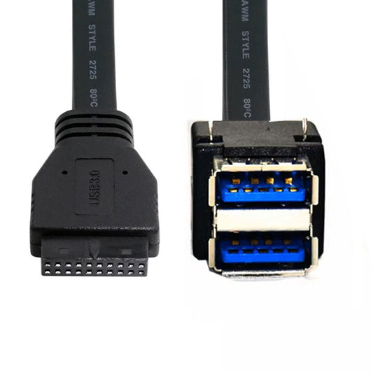 Stackable Dual Port USB 3.0 Female Type-A DIP Type to Motherboard 20Pin 19Pin Header Cable with Fixed Feet 50cm